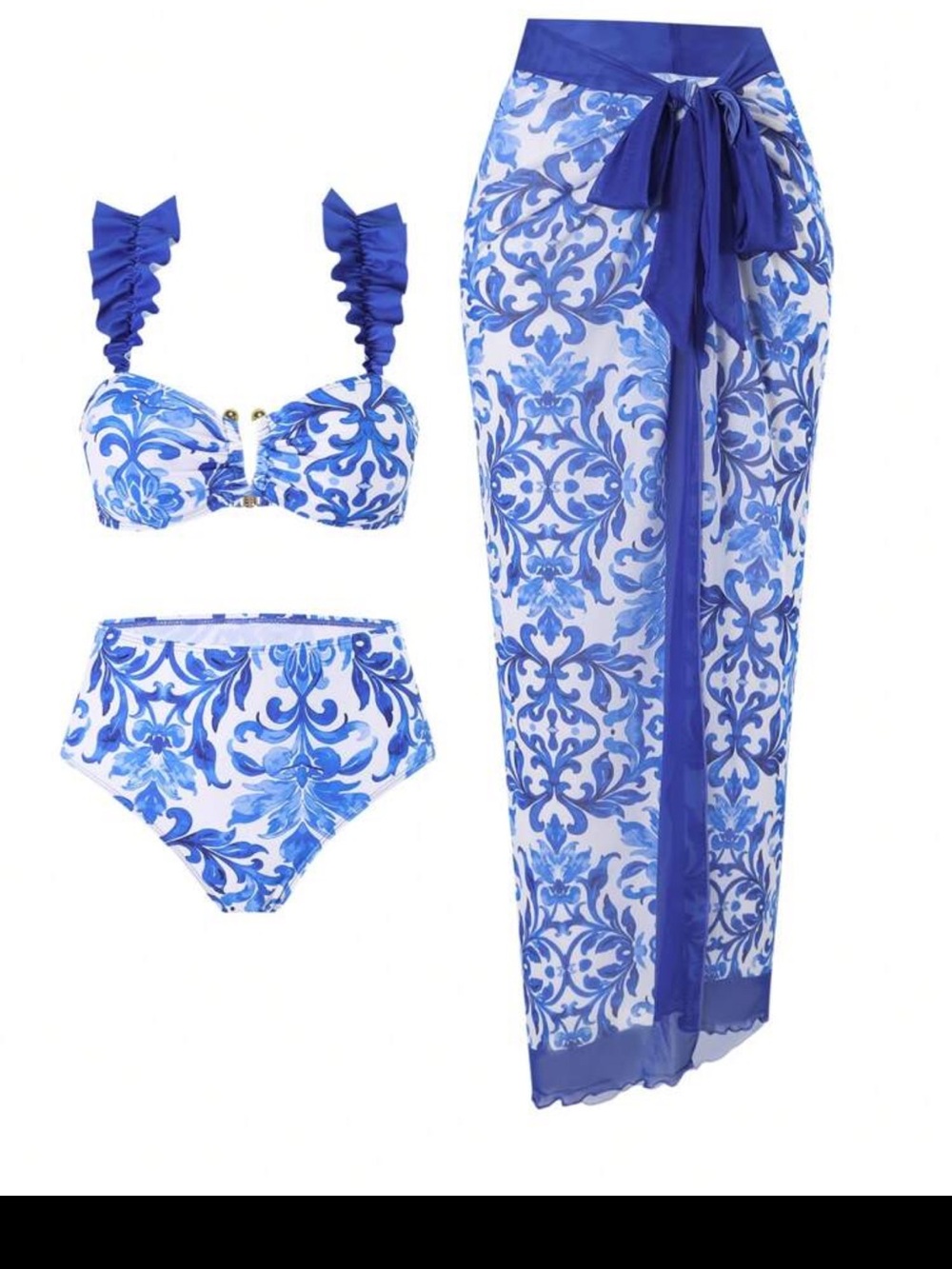 Women’s blue ruffle high waisted bikini set 
New